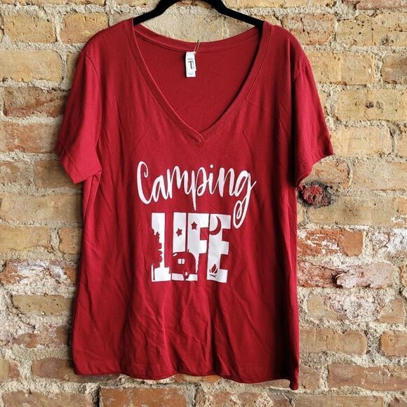 Camping Life Red V Neck Tee - Picture 1 of 5